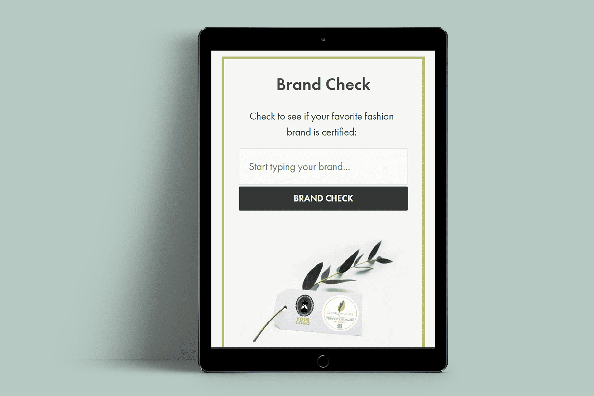 Global Measure's website Brand Check feature on a tablet